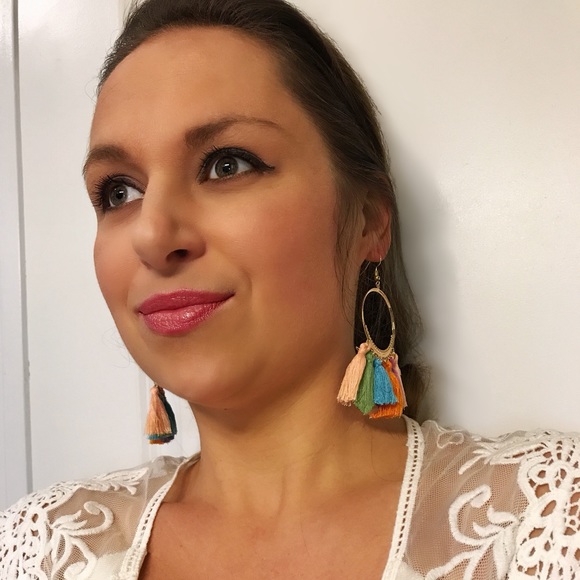 HP!🌈NEW💙💎BEAUTIFUL🌈COLORFUL TASSEL HOOPS💙GOLD - Picture 6 of 8